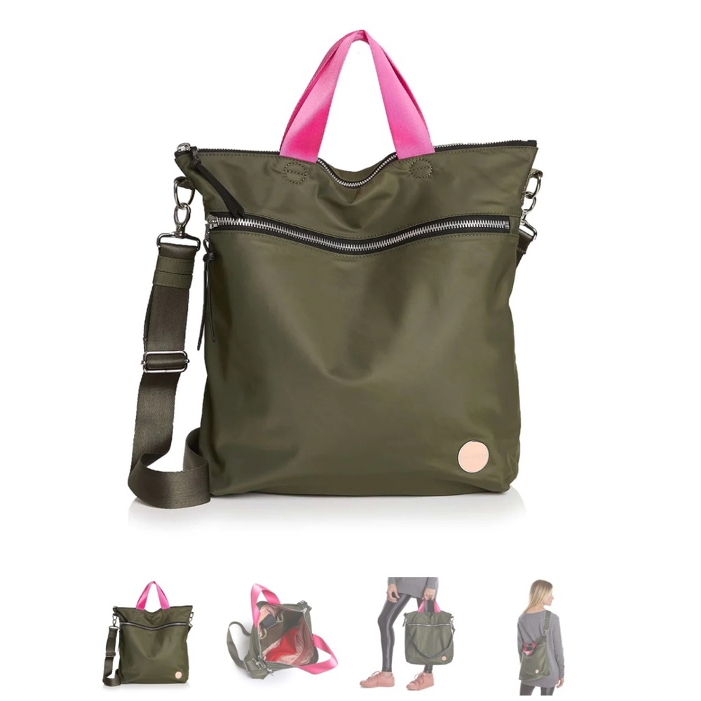 ShortyLOVE Army Green with Pink Handle Large Crossbody Bag with Boardwalk Strap
